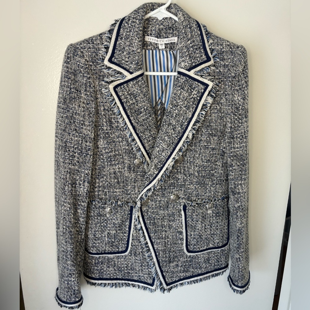 Veronica Beard Navy/White Tweed Blazer